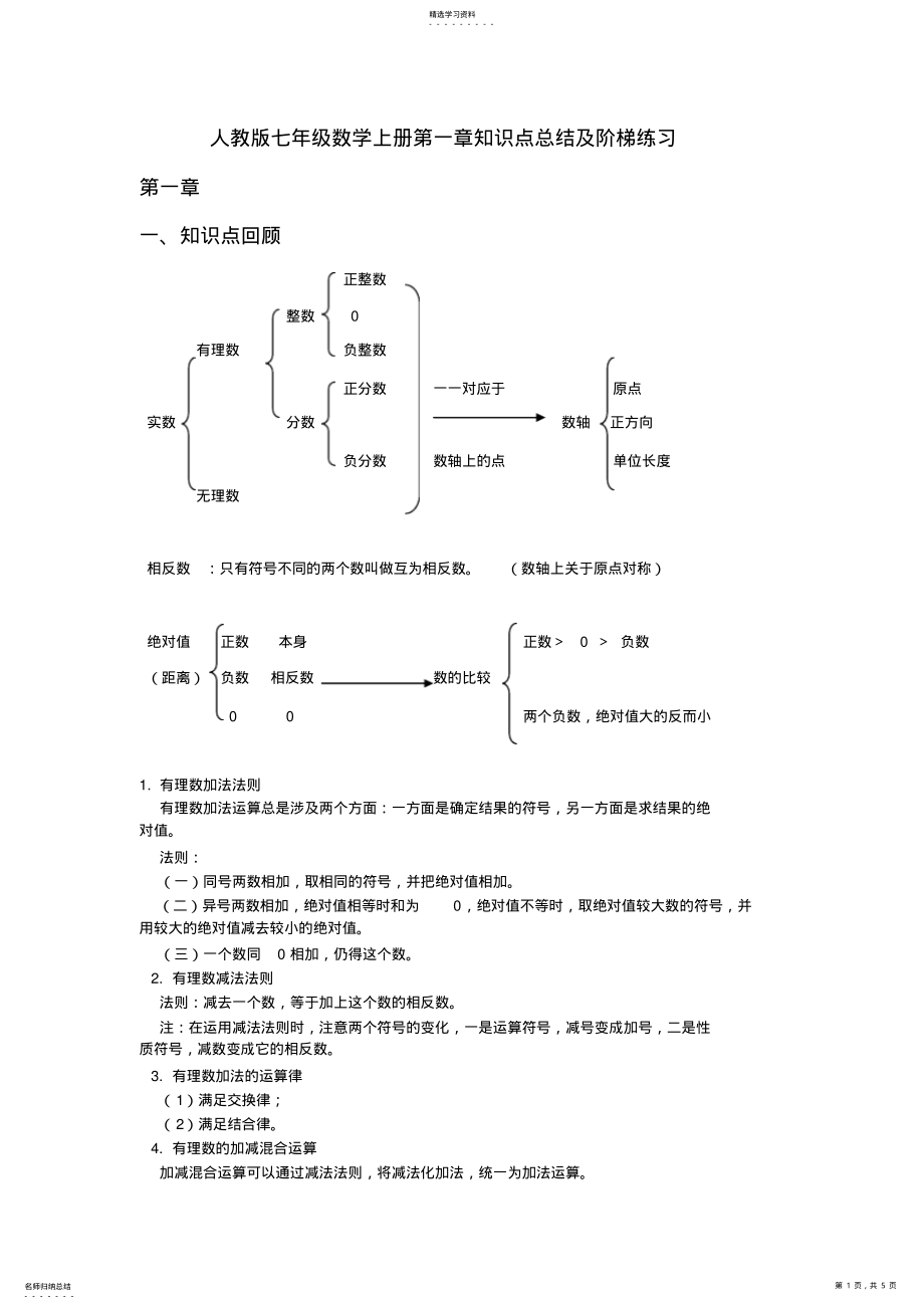 2022年人教版七年级数学上册第一章知识点总结及阶梯练习 2.pdf_第1页