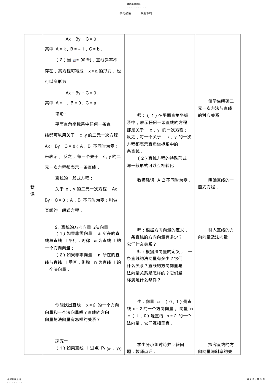 2022年直线方程的几种形式教学设计 .pdf_第2页