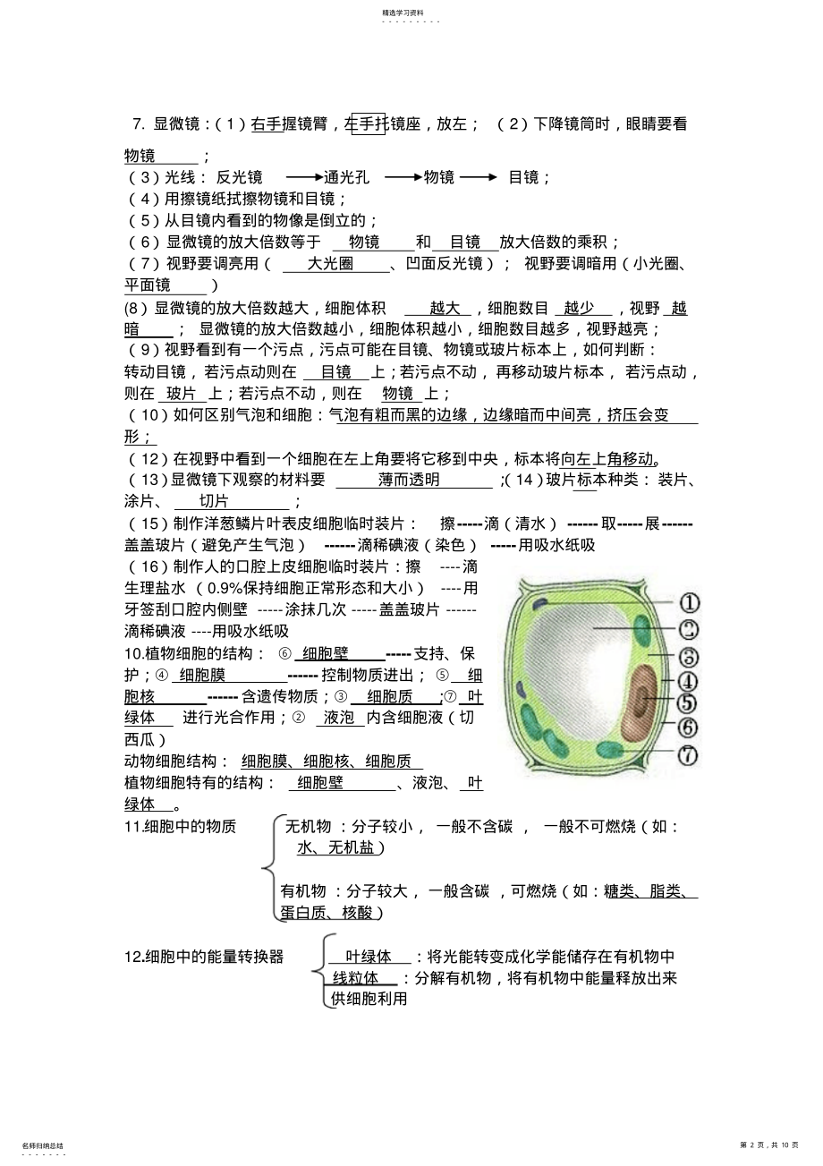 2022年人教版初一生物上册复习及答案 2.pdf_第2页