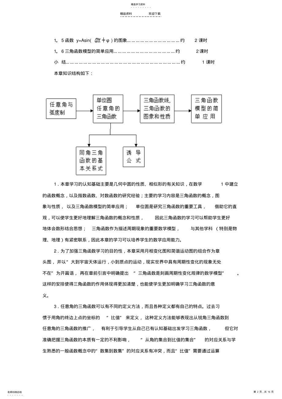 2022年人教A版数学第一章三角函数教材分析 .pdf_第2页