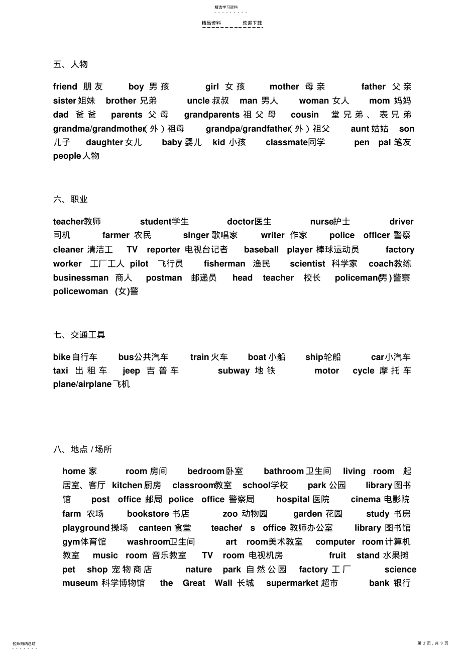 2022年人教版六年级英语毕业总复习单词汇总 .pdf_第2页