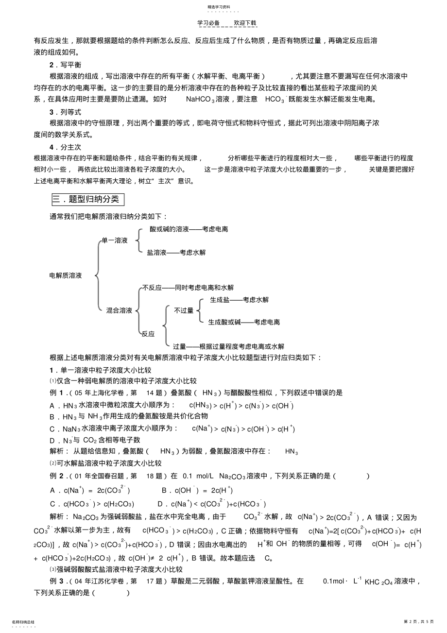 2022年电解质溶液中粒子浓度大小比较专题复习 .pdf_第2页