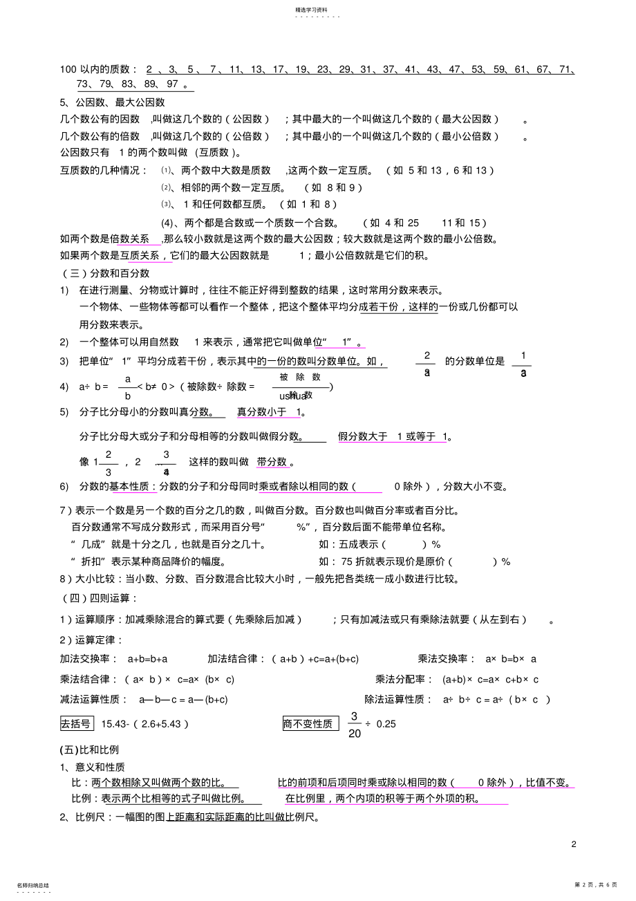 2022年人教版六年级数学总复习资料 .pdf_第2页