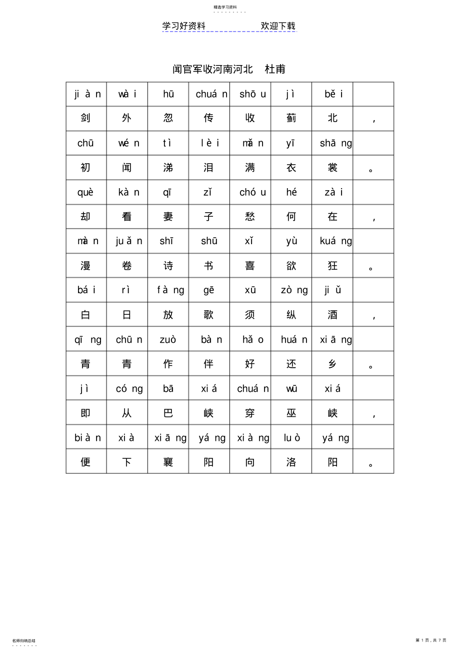 2022年登幽州台歌大风歌冬夜读书示子观书有感书湖阴先生壁惠崇春江晓景等古诗带拼音 .pdf_第1页