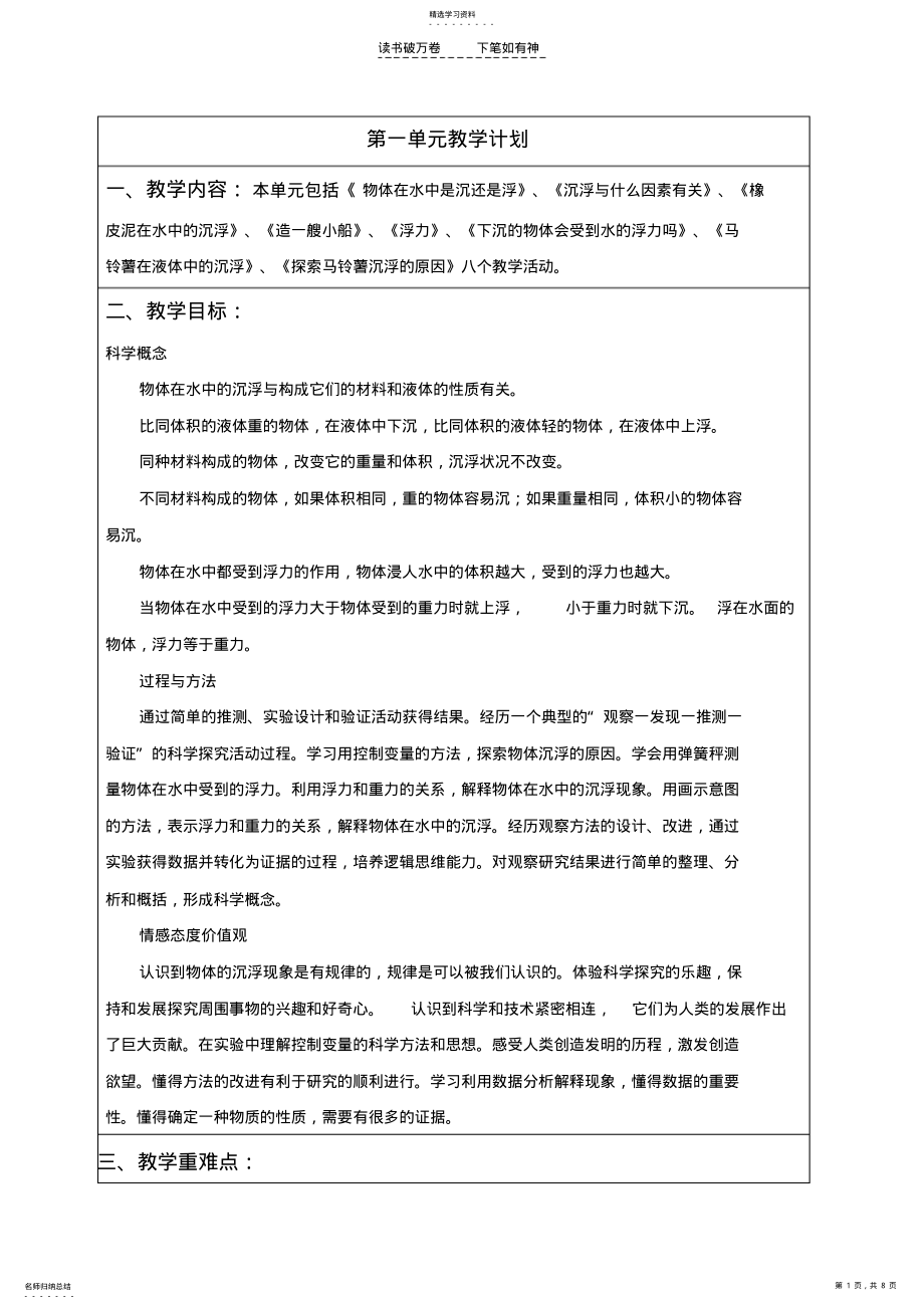 2022年五年级科学下册单元教学计划 .pdf_第1页