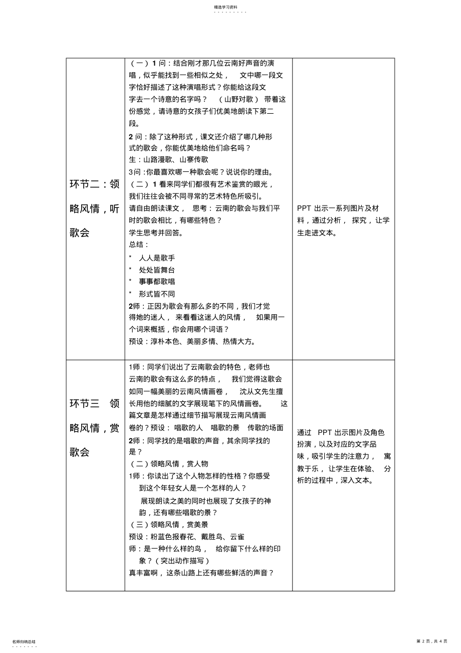 2022年人教版八年级语文《云南的歌会》教学设计 .pdf_第2页