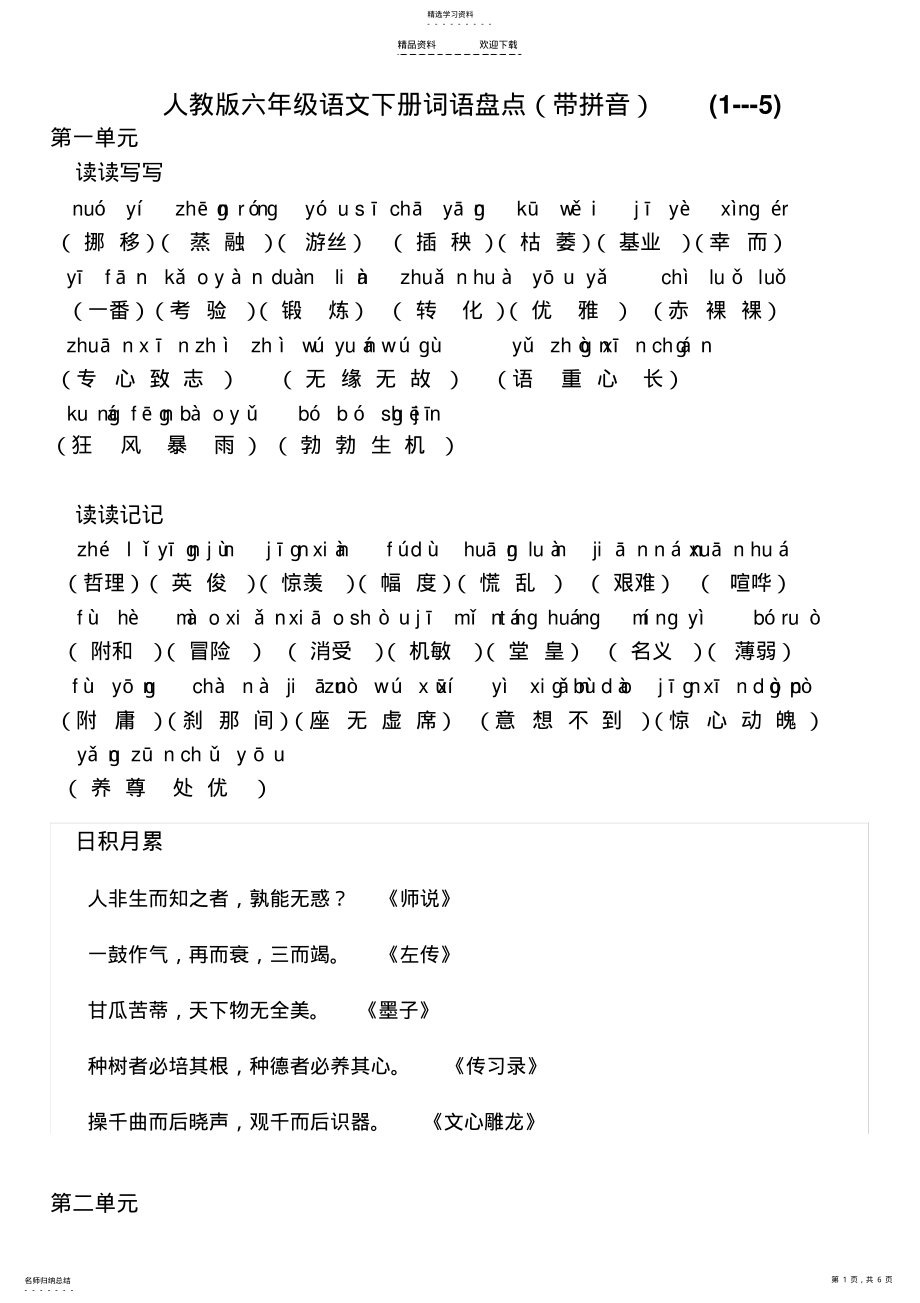 2022年人教版六年级语文下册词语盘点 .pdf_第1页