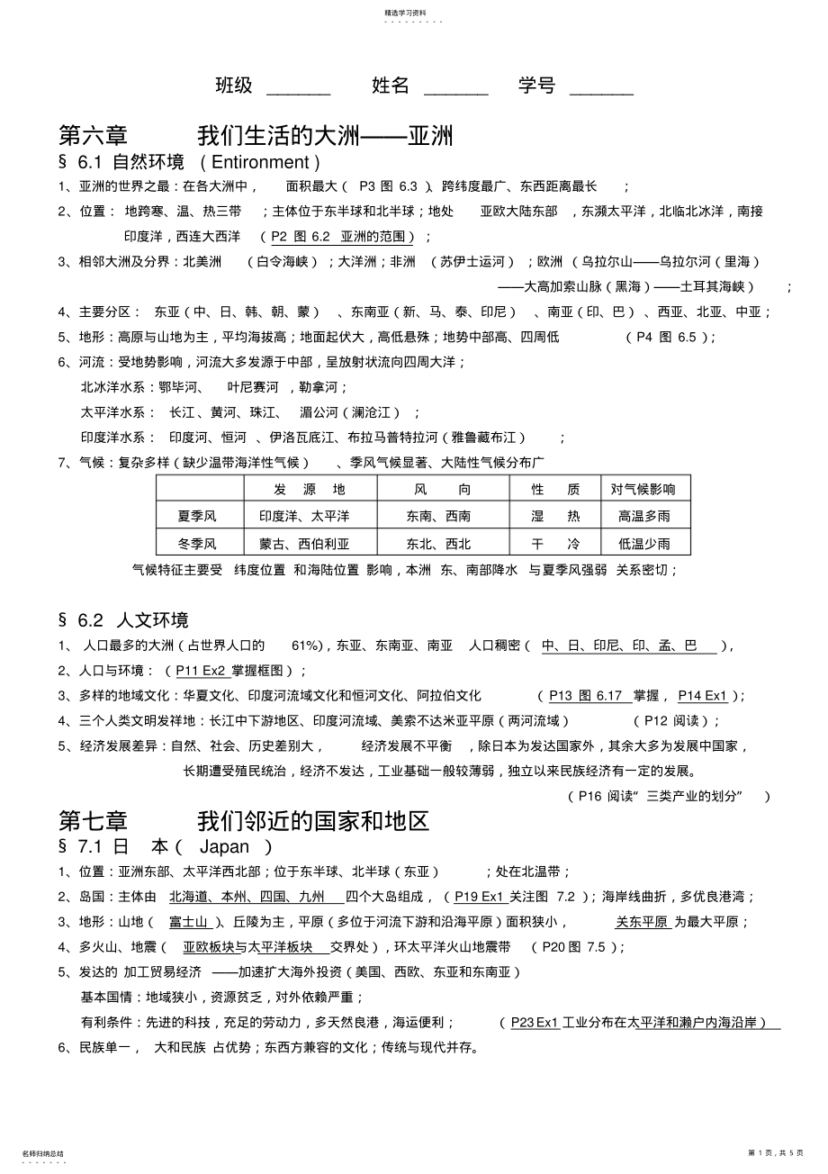 2022年人教版七年级下地理复习提纲 .pdf_第1页