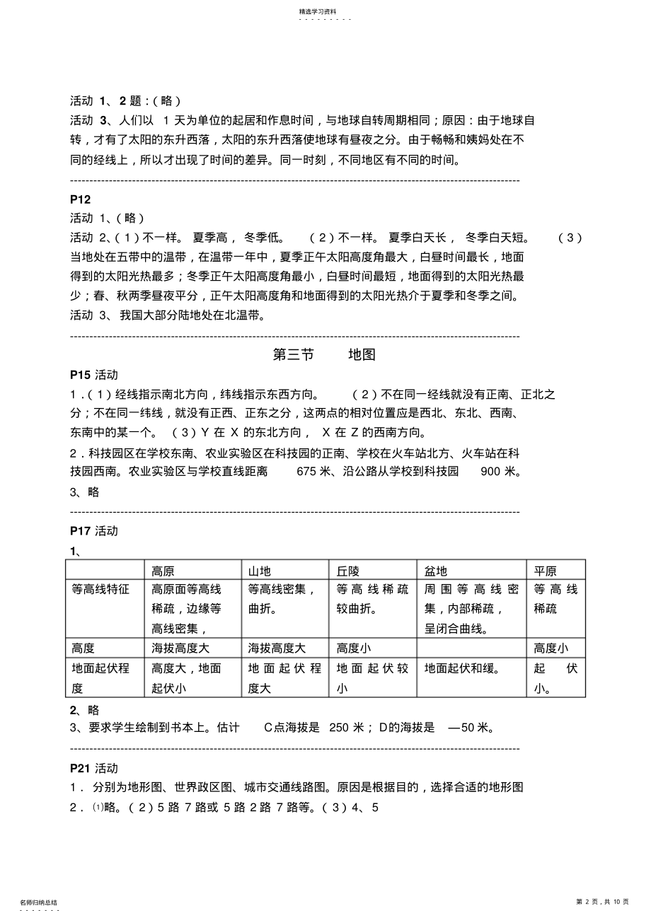 2022年人教版七年级地理上册课后活动题答案 .pdf_第2页