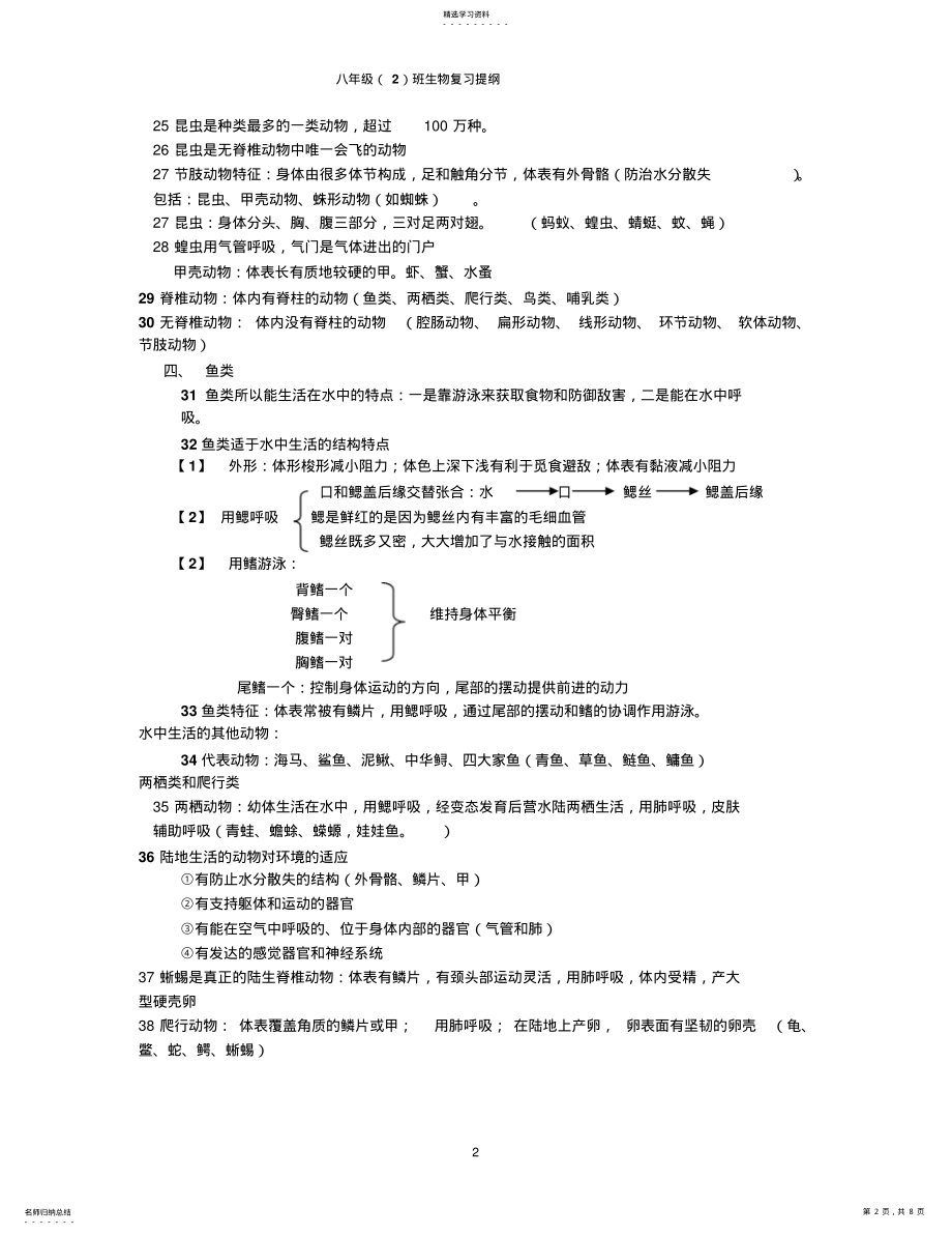 2022年八年级上册生物期末复习重点 .pdf_第2页