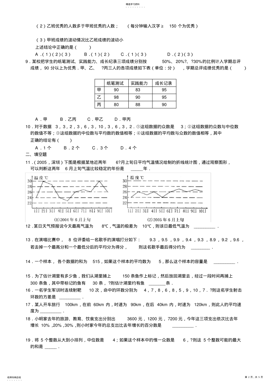 2022年第二十章《数据的分析》单元测试题- .pdf_第2页