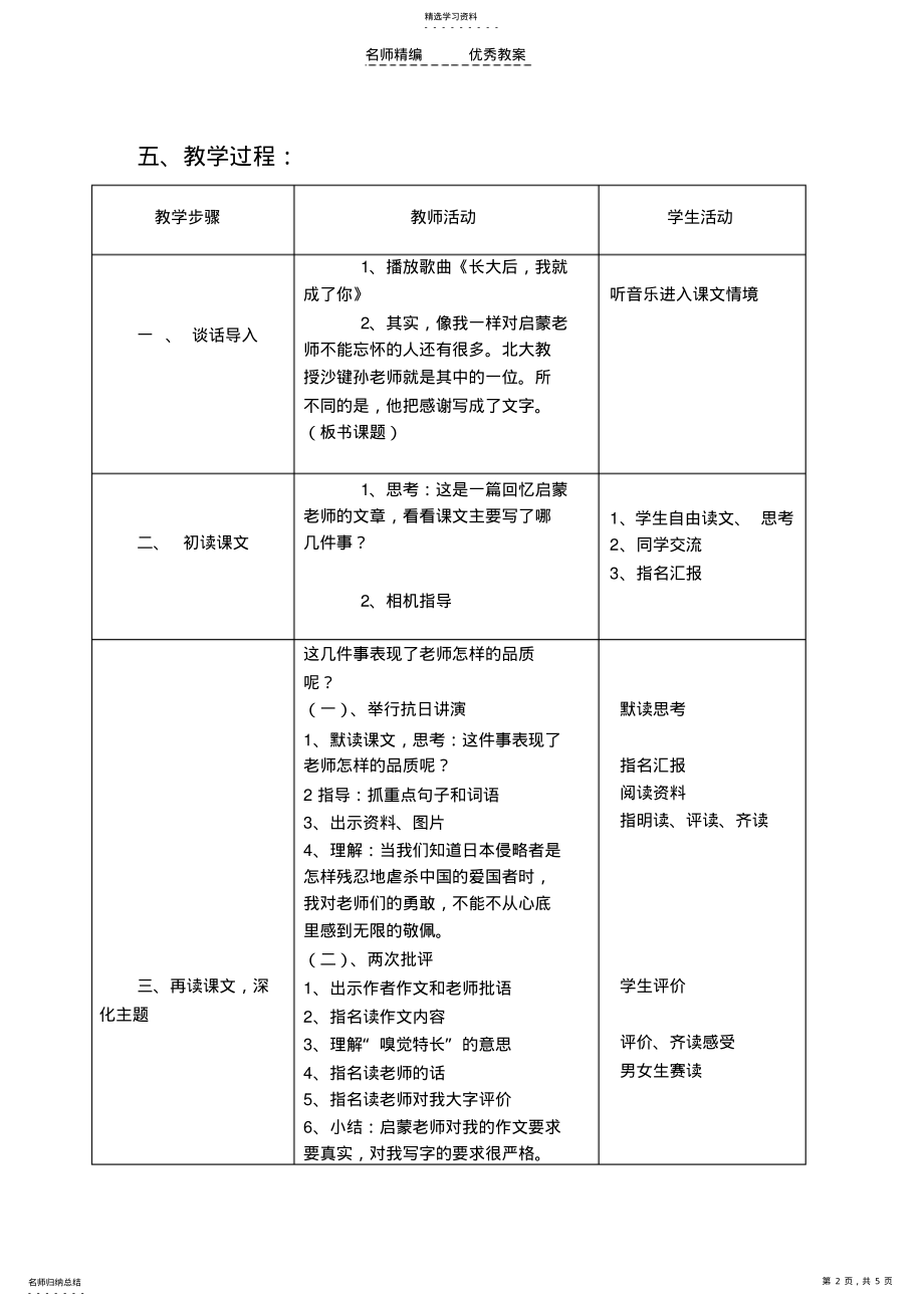 2022年六年级下册语文难忘的启蒙教案 .pdf_第2页