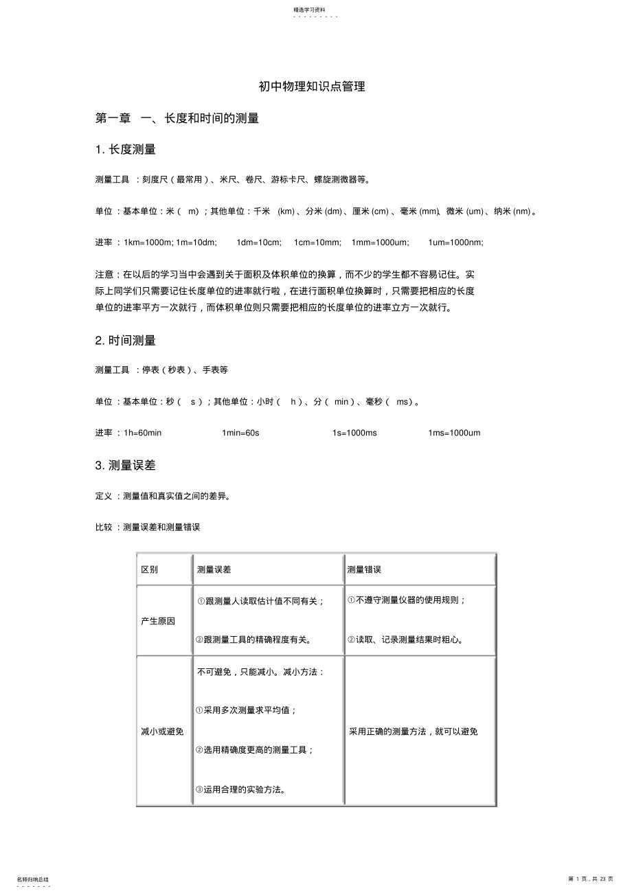 2022年八年级物理上册知识点管理 .pdf_第1页