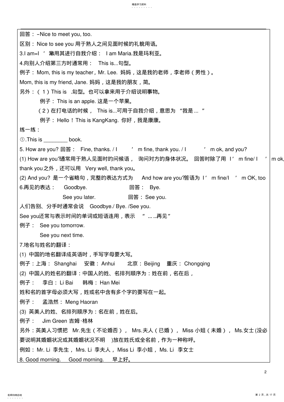 2022年仁爱英语七年级上册unit1知识点+习题 2.pdf_第2页