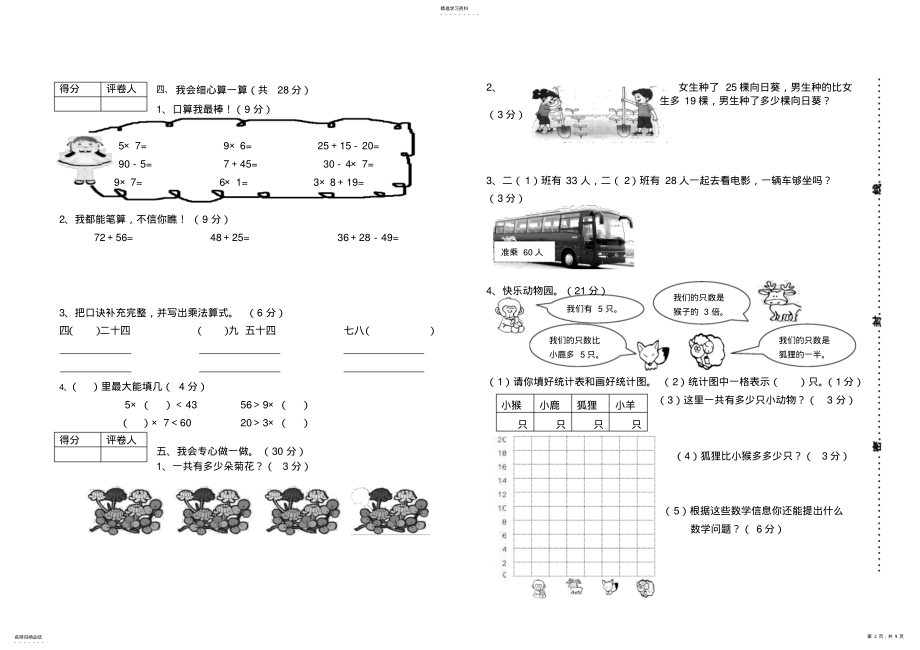 2022年人教版小学数学二年级上册期末试卷 .pdf_第2页