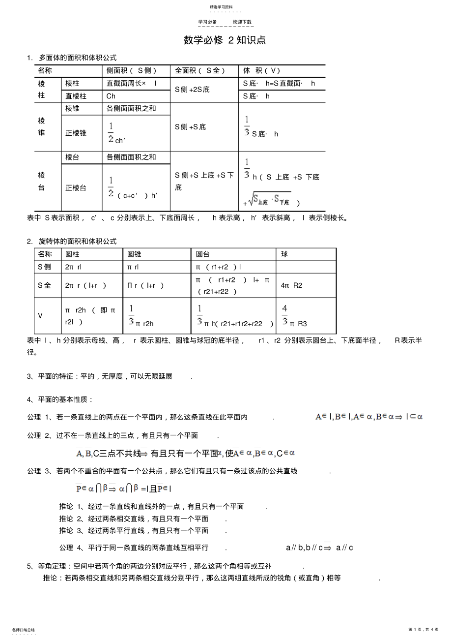 2022年人教版数学高中知识点整理 .pdf_第1页