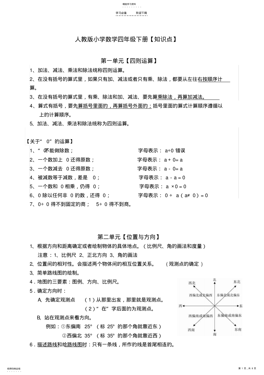 2022年人教版小学数学四年级下册【知识点】 .pdf_第1页