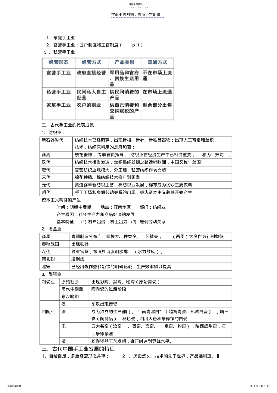 2022年人民版高中历史必修二专题一知识整理 .pdf_第2页