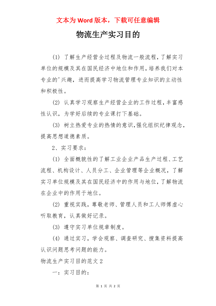 物流生产实习目的.docx_第1页