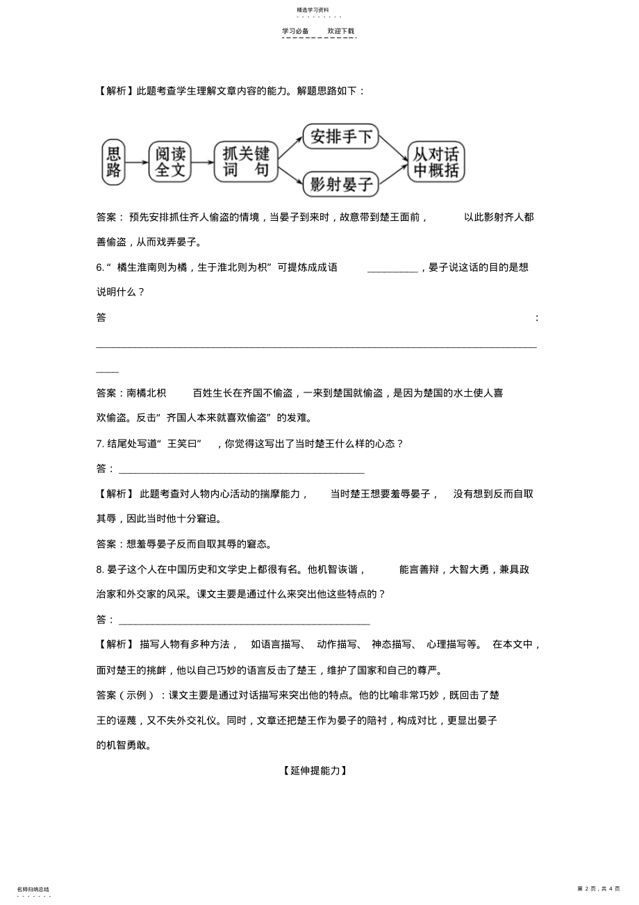 2022年八年级语文上册第十课《晏子使楚》同步练习苏教版 .pdf_第2页