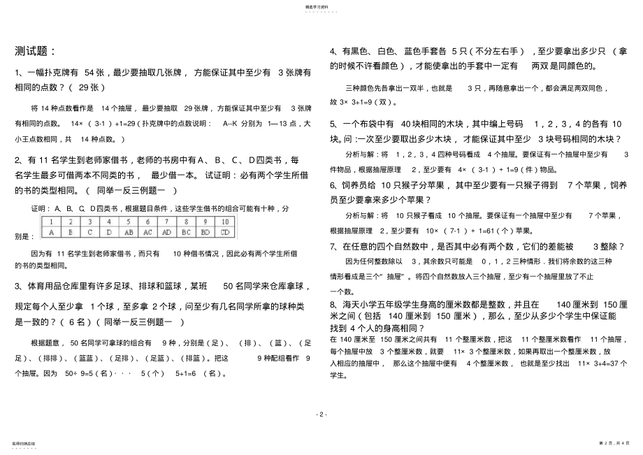 2022年六年级下册抽屉原理习题答案版 .pdf_第2页