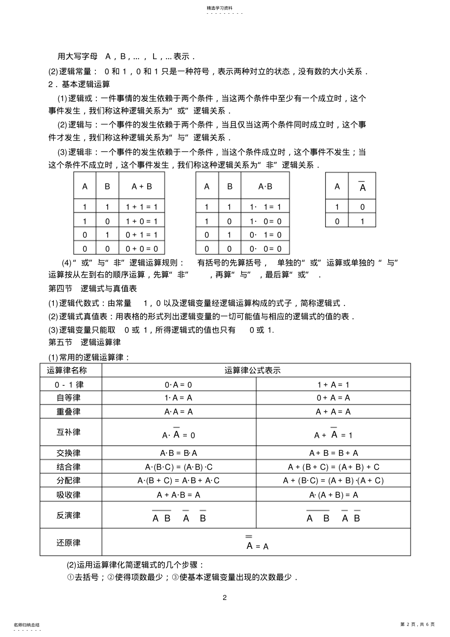 2022年第十一章逻辑代数初步、十二章算法与程序框图复习卷2 .pdf_第2页