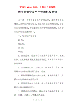 成立公司安全生产管理机构通知.docx