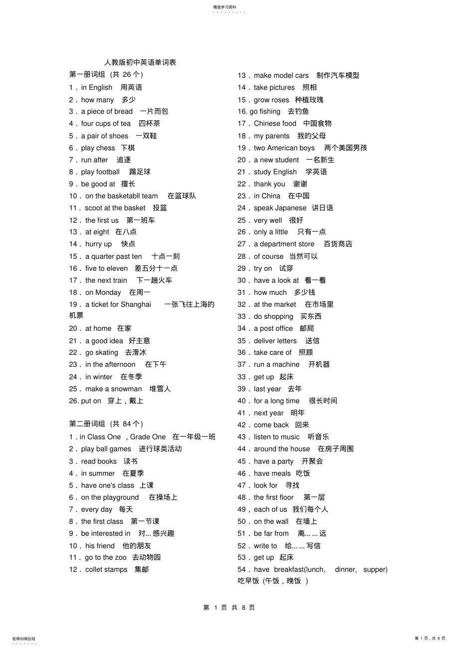 2022年人教版初中英语单词大全 .pdf_第1页