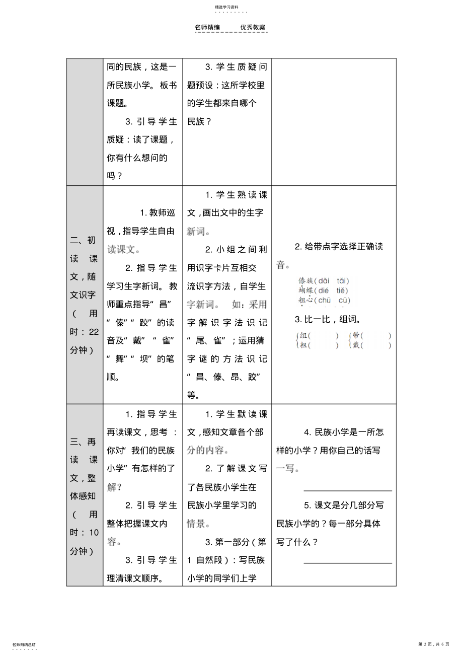 2022年人教版小学三年级语文下册我们的民族小学教案 .pdf_第2页