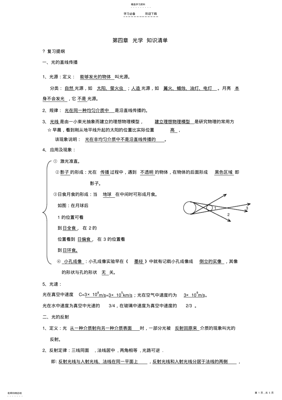 2022年八年级物理上册知识点光学折射及后面部分 .pdf_第1页