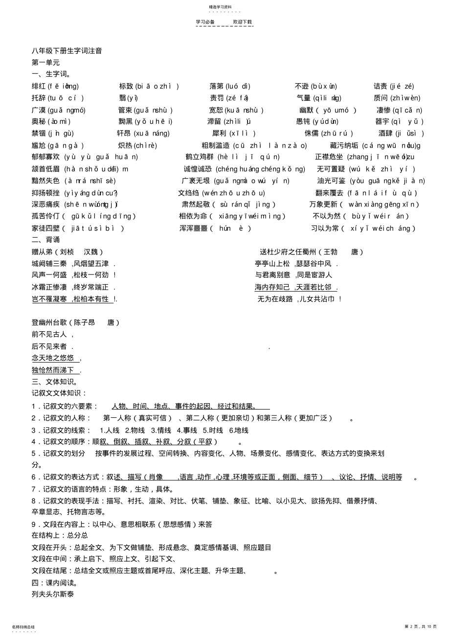 2022年八年级下册语文课后生字词拼音 .pdf_第2页