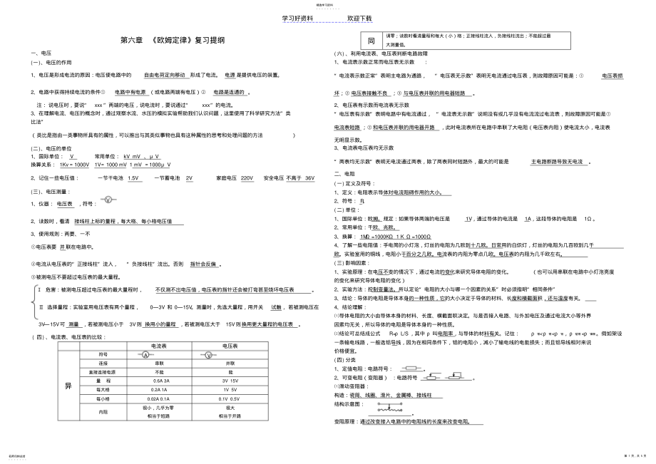 2022年第六章欧姆定律复习总结 .pdf_第1页