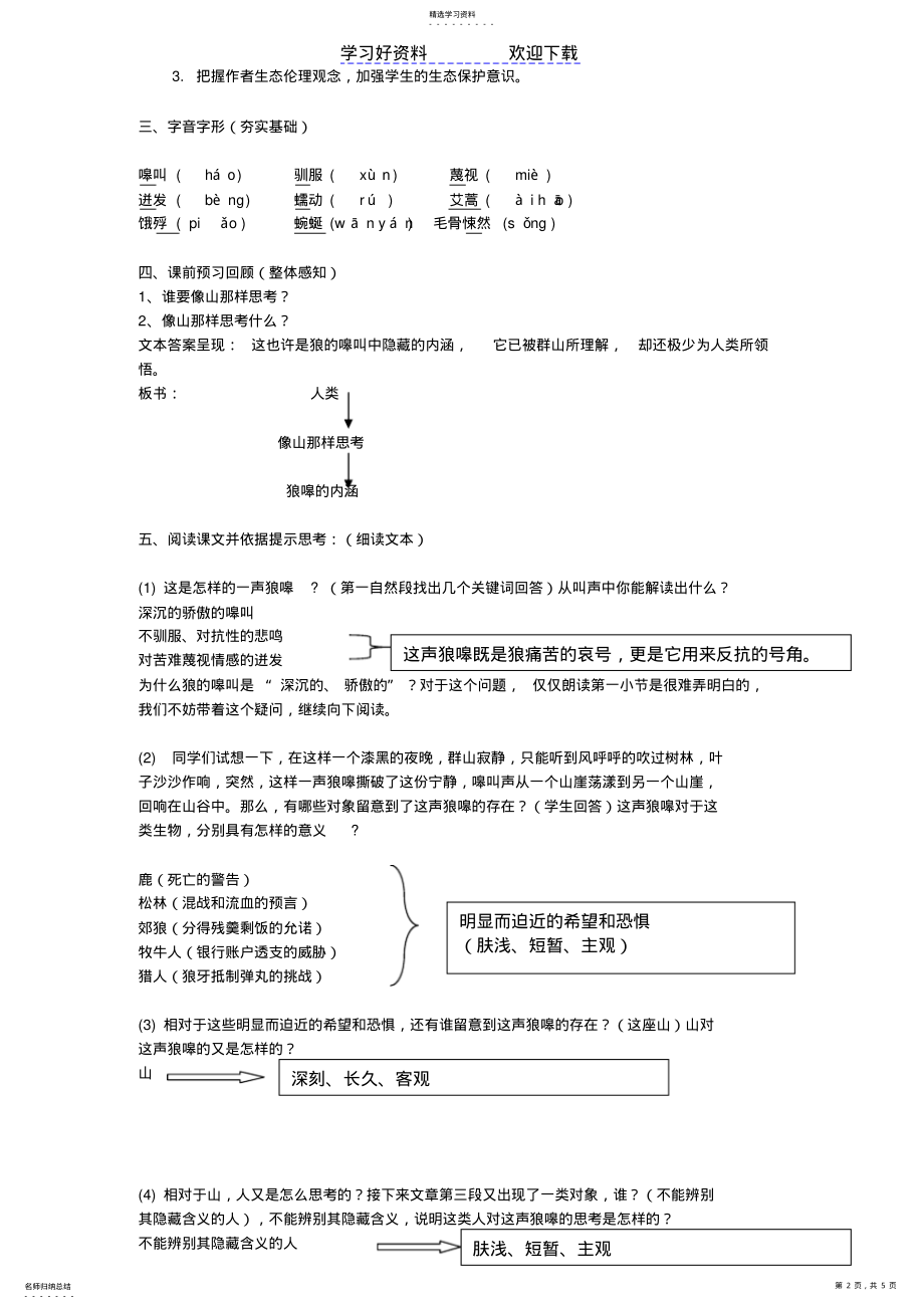 2022年第二高级中学高中语文第四专题《像山那样思考》教学设计苏教版必修 .pdf_第2页