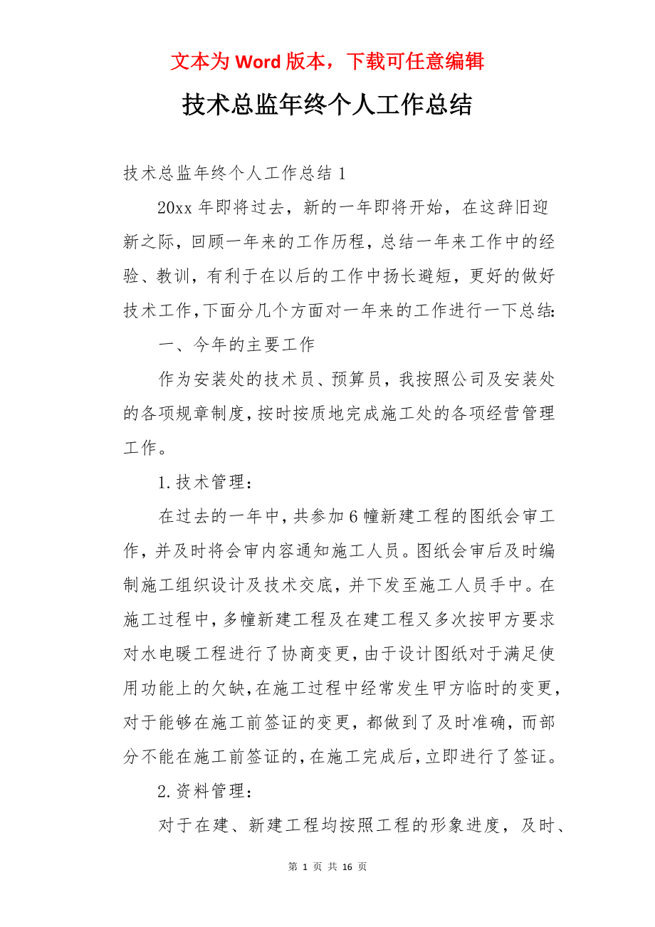 技术总监年终个人工作总结.docx_第1页