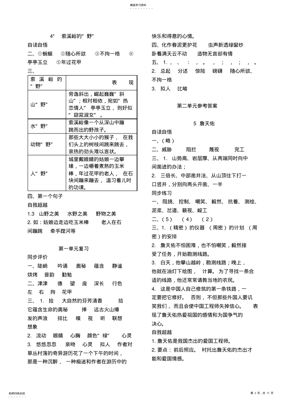 2022年人教版学习评价六年级语文上册参考答案 .pdf_第2页