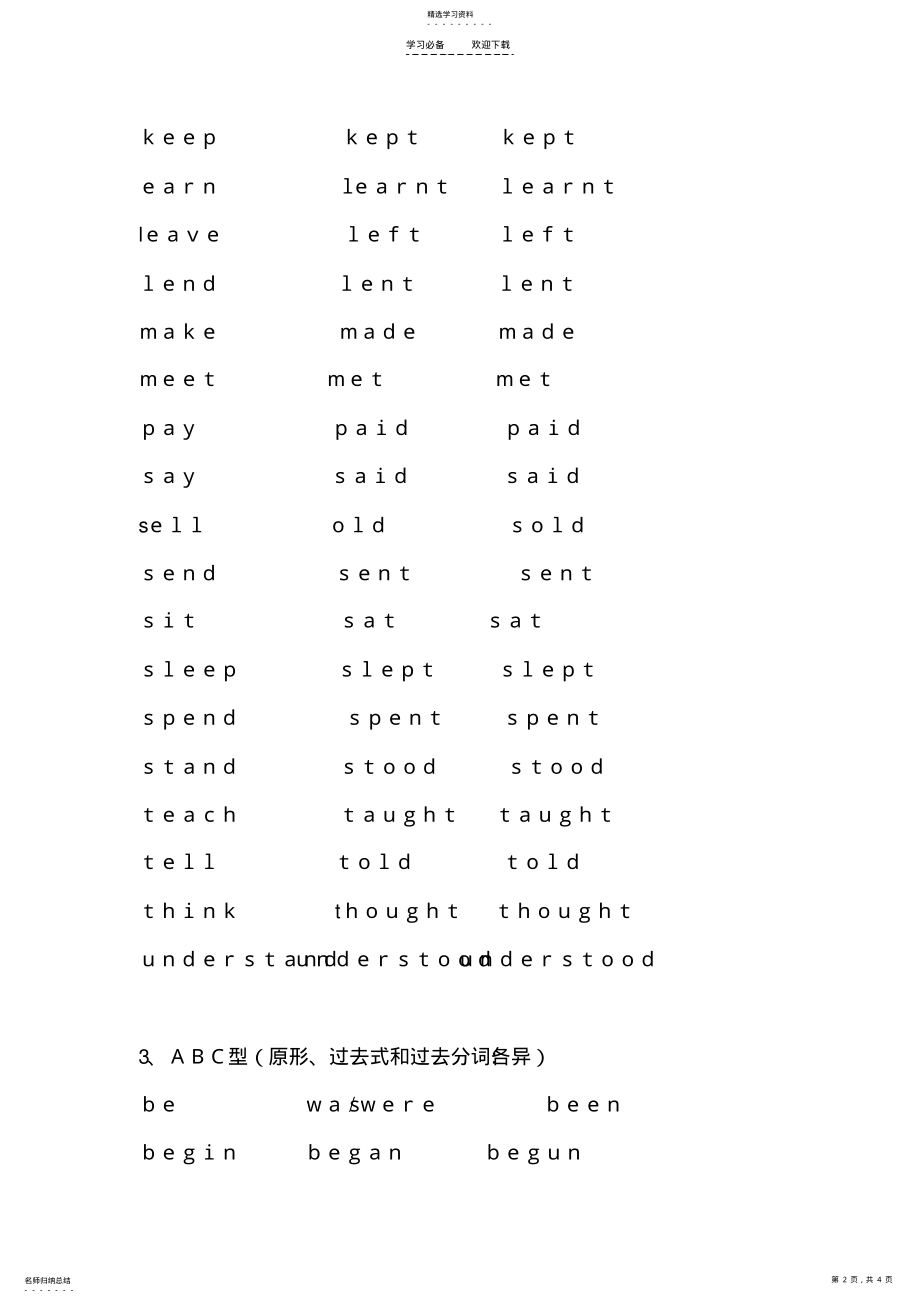 2022年八下不规则动词过去式和过去分词分类 .pdf_第2页