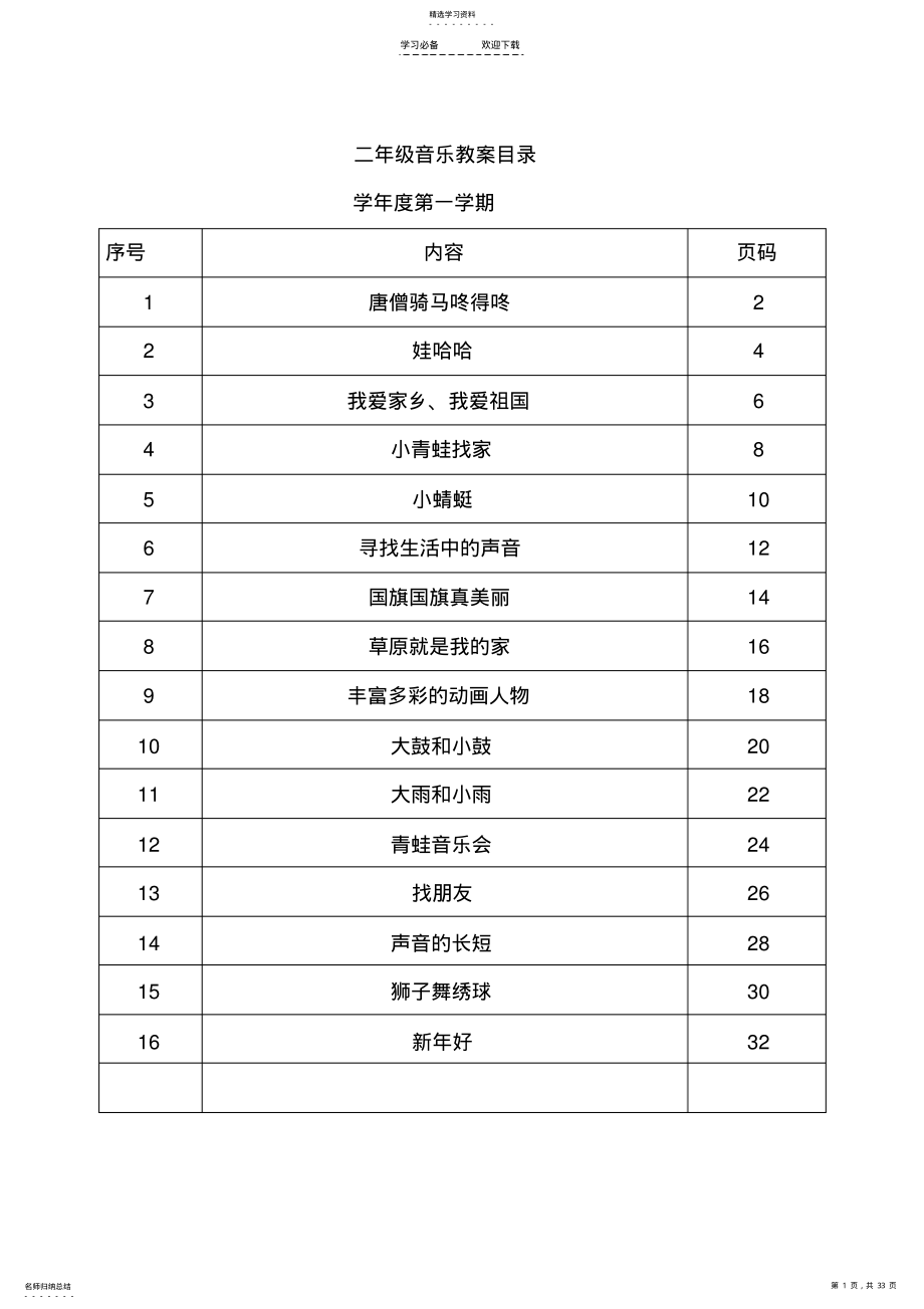 2022年人教版小学音乐二年级上册教案全册 .pdf_第1页