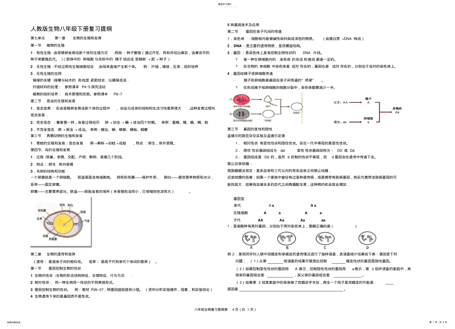 2022年人教版生物八年级下册复习提纲 .pdf_第1页