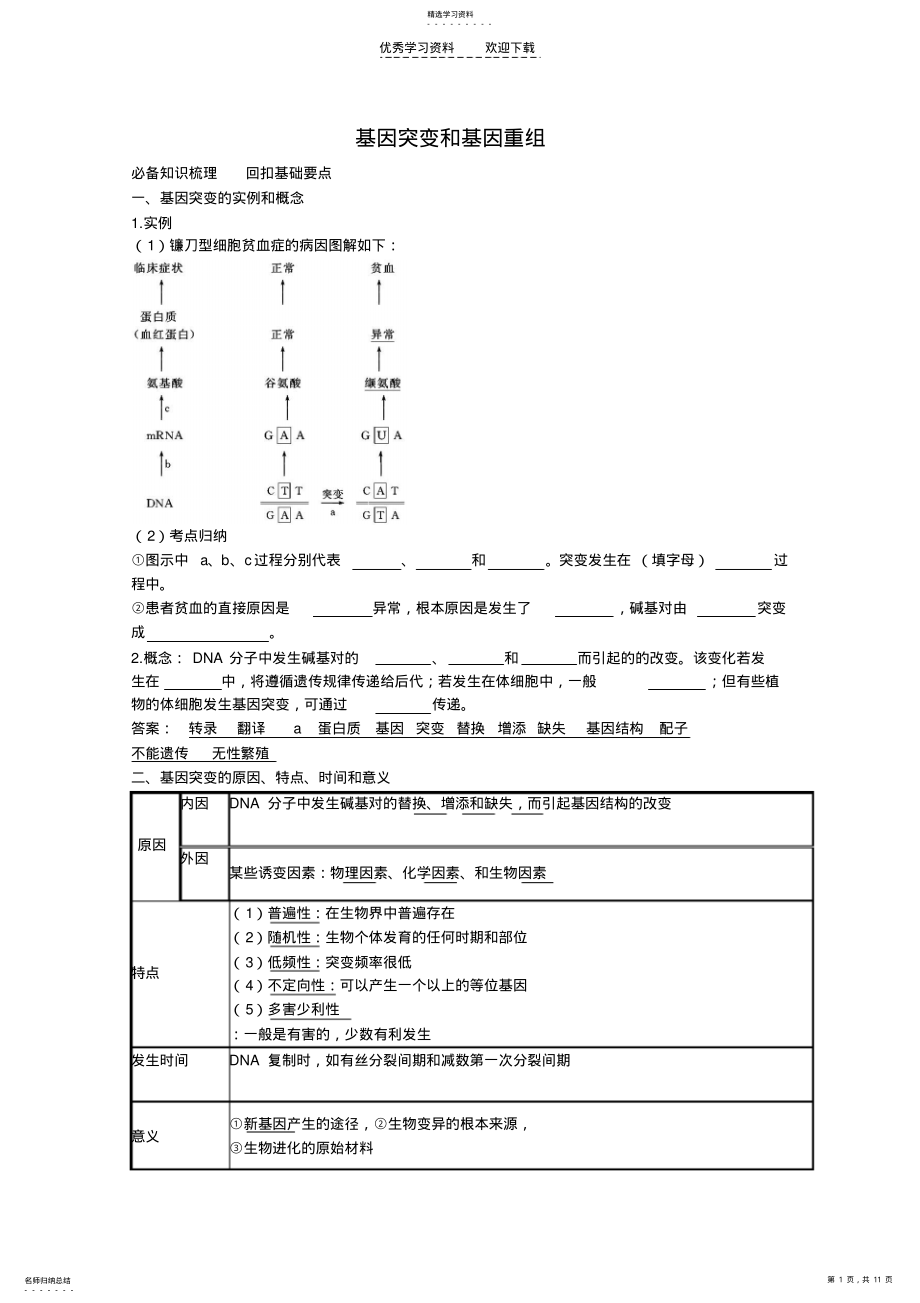 2022年精品学案高三生物一轮复习基因突变和基因重组 .pdf_第1页