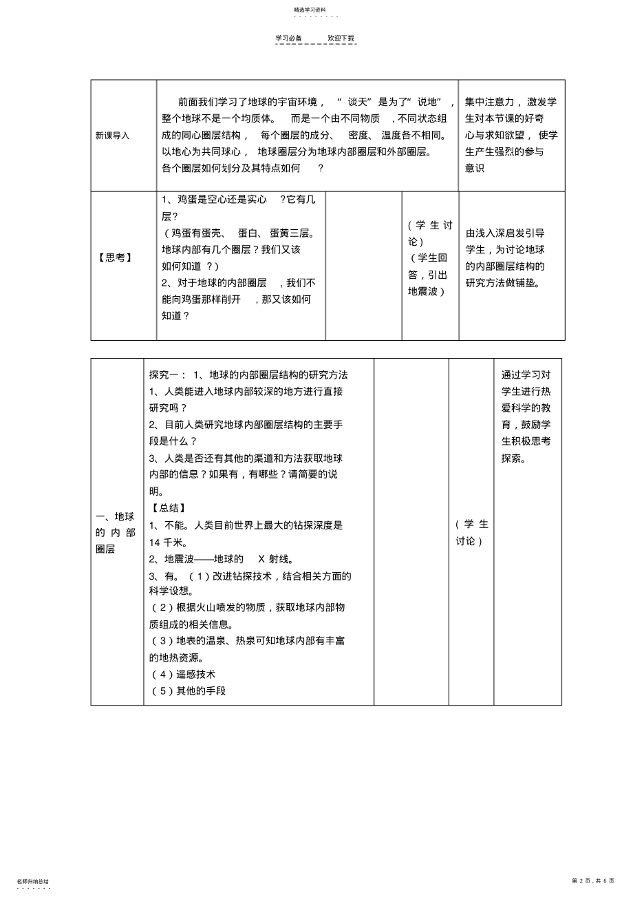 2022年第四节地球的圈层结构教学设计 .pdf_第2页