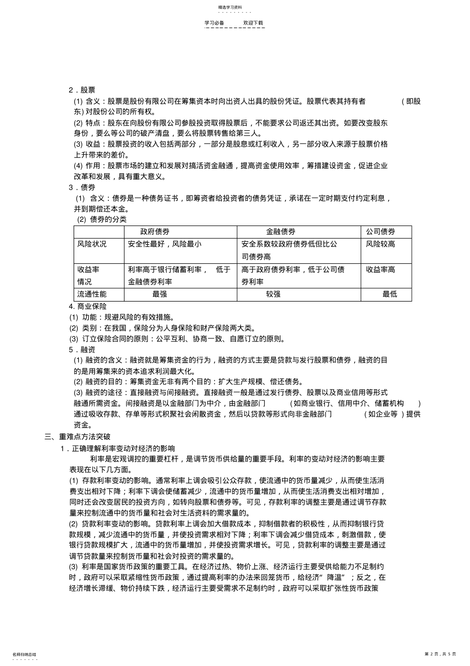 2022年第六课投资理财的选择复习教案 .pdf_第2页