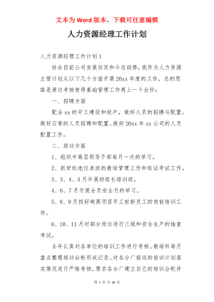 人力资源经理工作计划.docx