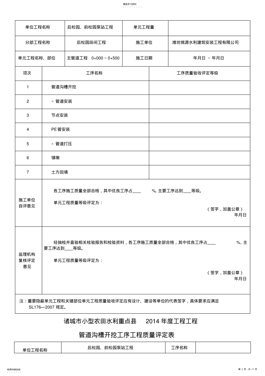 2022年管道安装工程单元验收评定表 .pdf_第2页