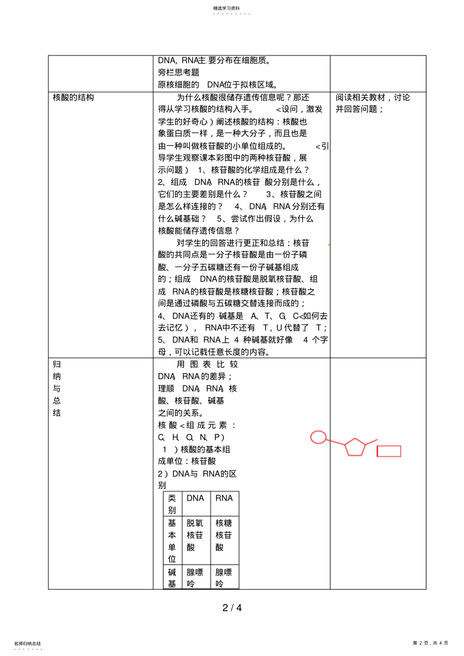 2022年人教高中生物必修1教案：2.3遗传信息的携带者——核酸1 .pdf_第2页