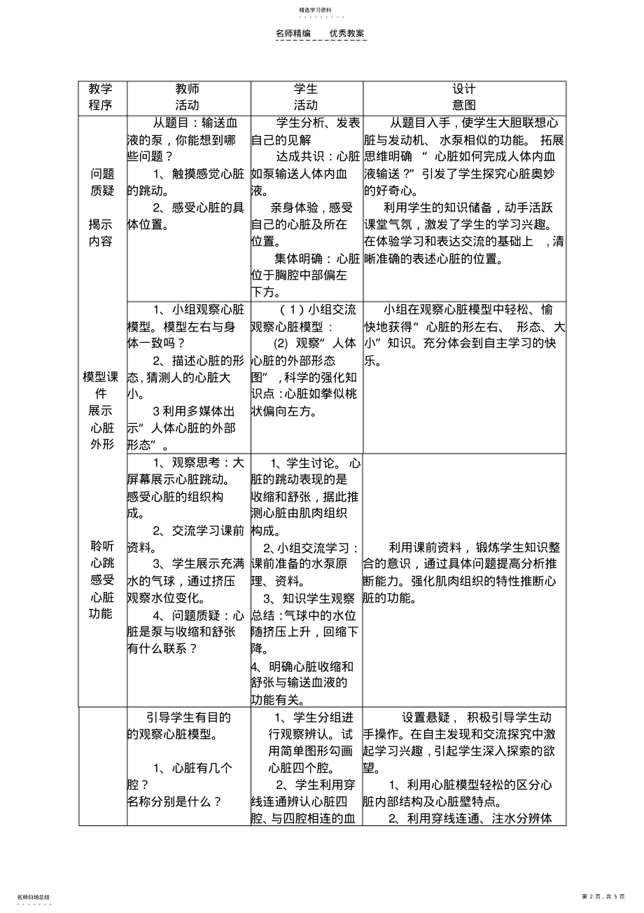 2022年第三节输送血液的泵──心脏教案教学设计案例 .pdf_第2页