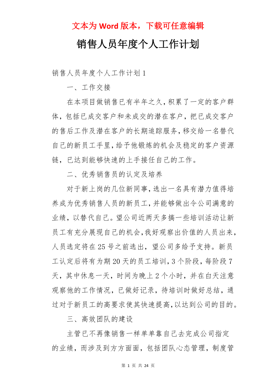 销售人员年度个人工作计划.docx_第1页