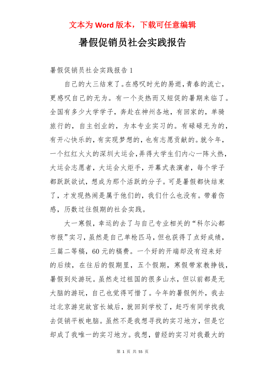 暑假促销员社会实践报告.docx_第1页