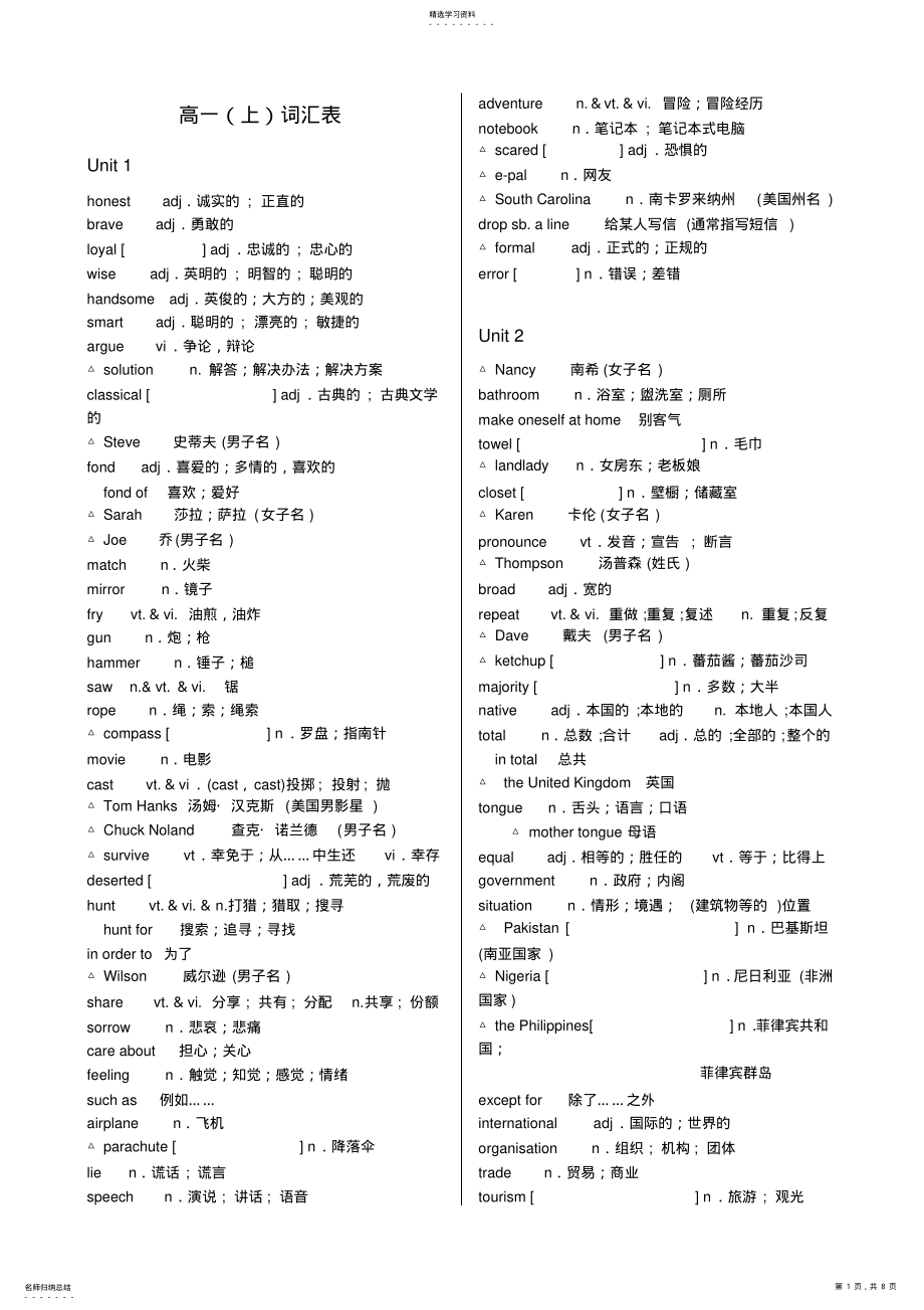 2022年人教版高一英语词汇表 .pdf_第1页