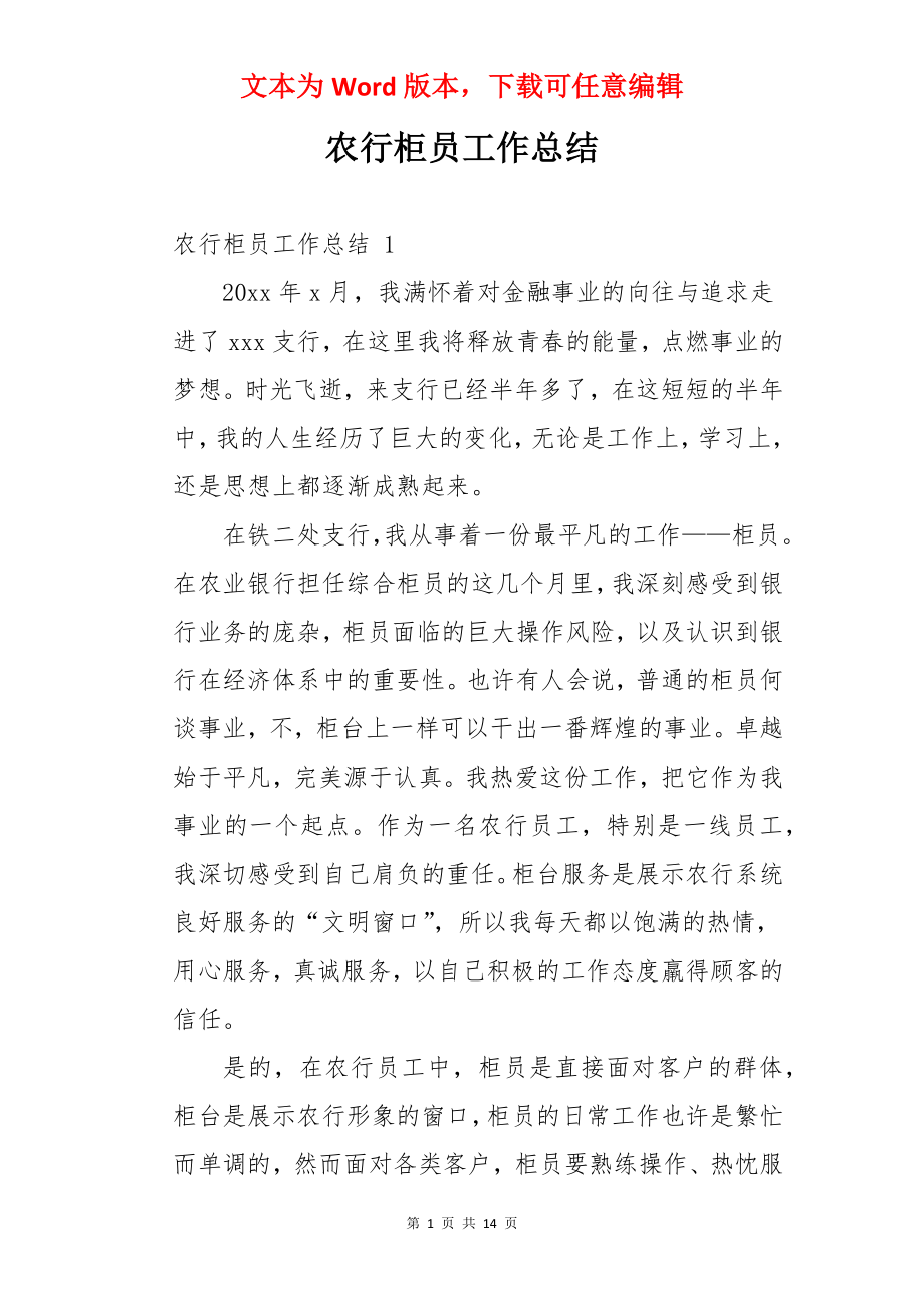 农行柜员工作总结 .docx_第1页