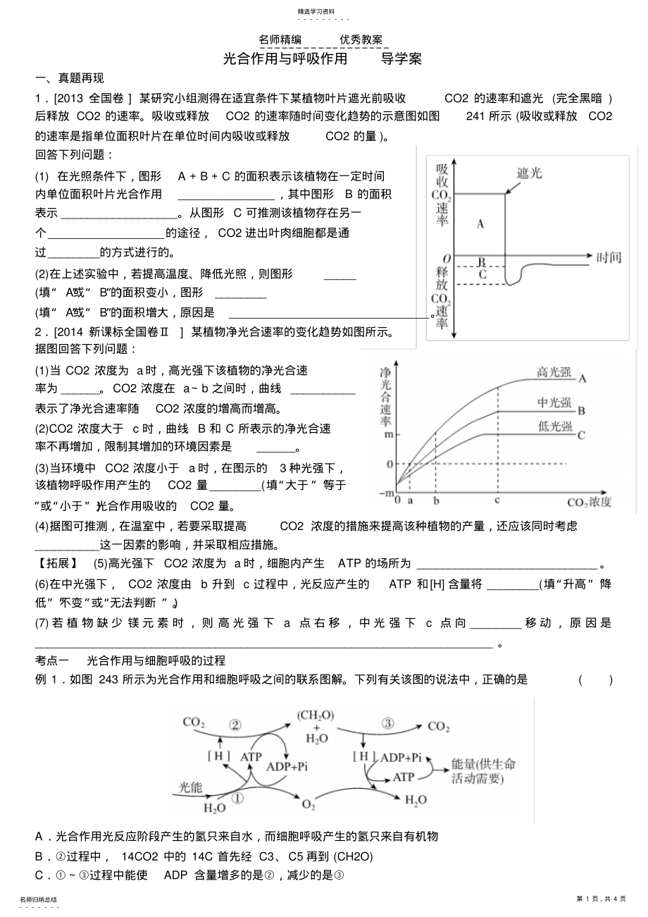 2022年光合作用与呼吸作用导学案 .pdf_第1页